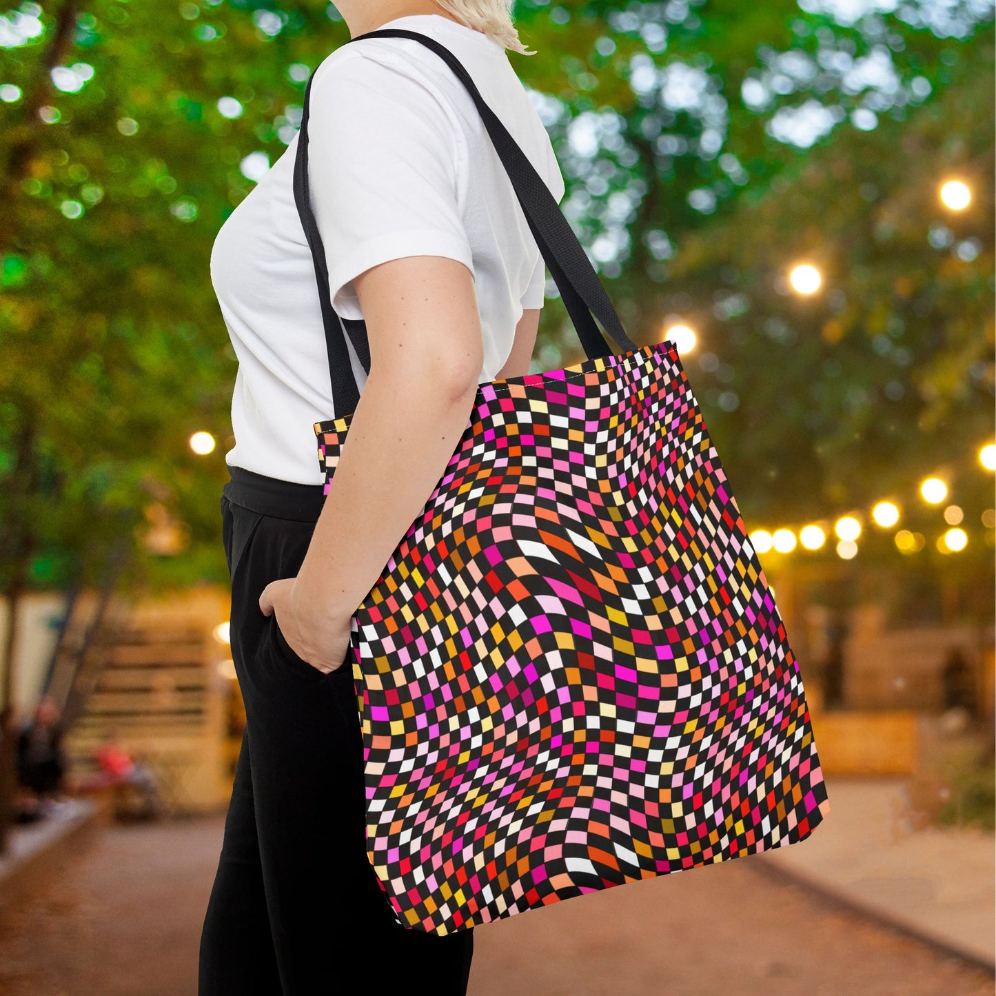 Warped Red Checkered Canvas Tote Bag