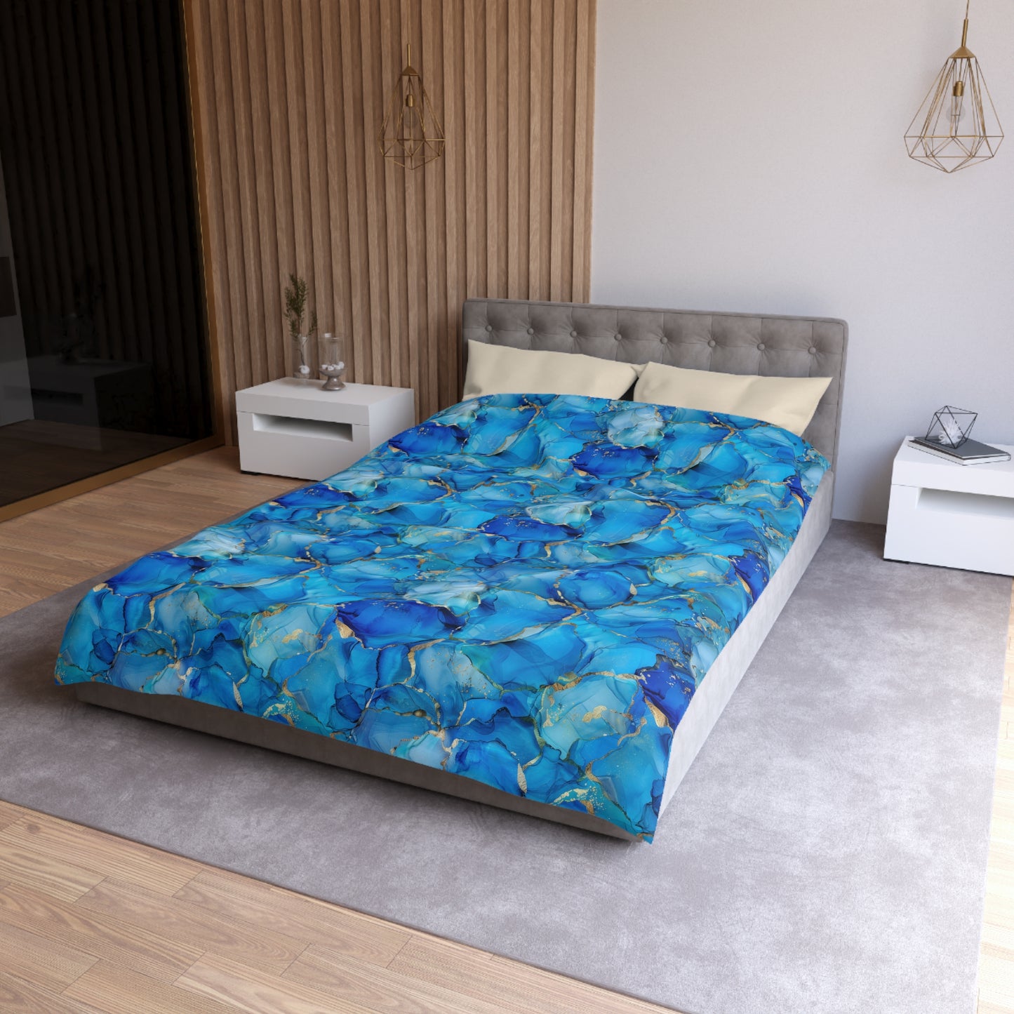 Turquoise Marble Print Microfiber Duvet Cover