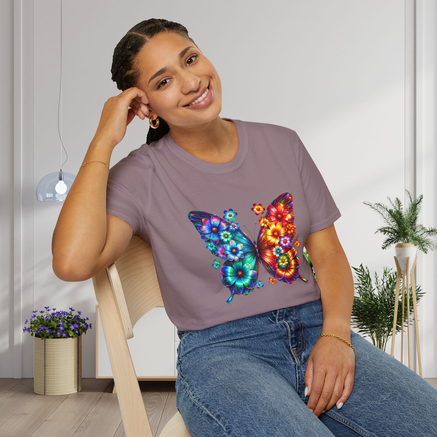 Colorful Floral Butterfly Adult T-shirt