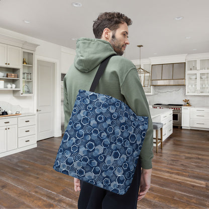 Blue Hexagons Canvas Tote Bag