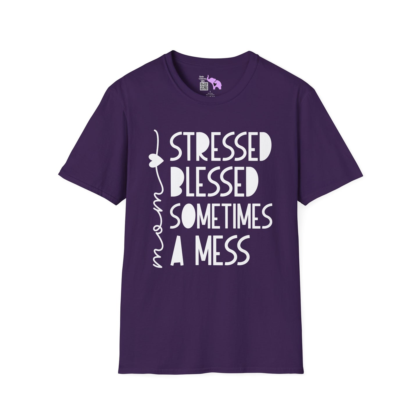 Mama Stressed Blessed Sometimes A Mess Adult T-shirt