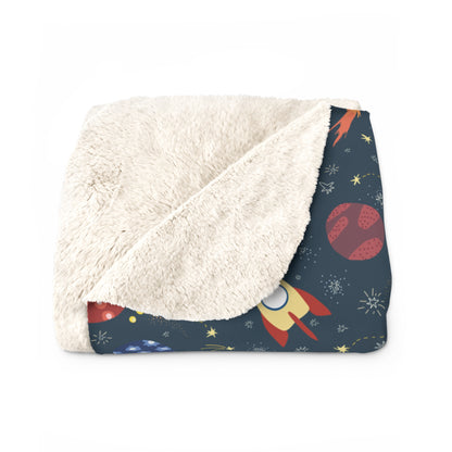 Rocket Ships in Space Sherpa Fleece Blanket