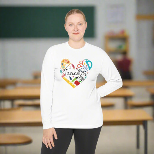 Teacher Supply Heart Adult Long Sleeve Tee