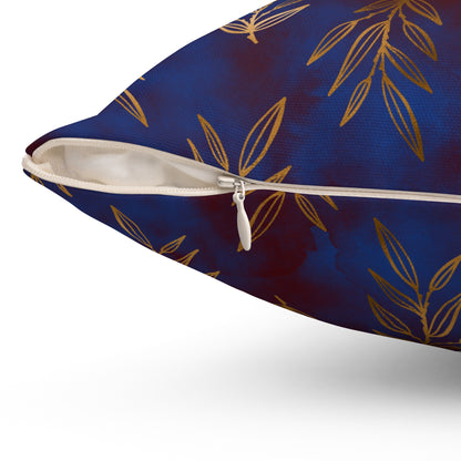 Midnight Gilded Leaves Throw Pillow