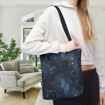 Black Roses & Vines Forget-Me-Nots Canvas Tote Bag