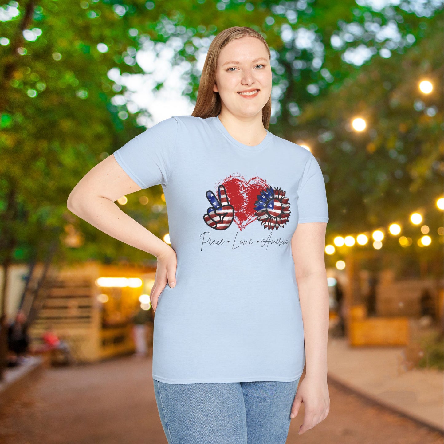 Peace Love America Adult T-shirt