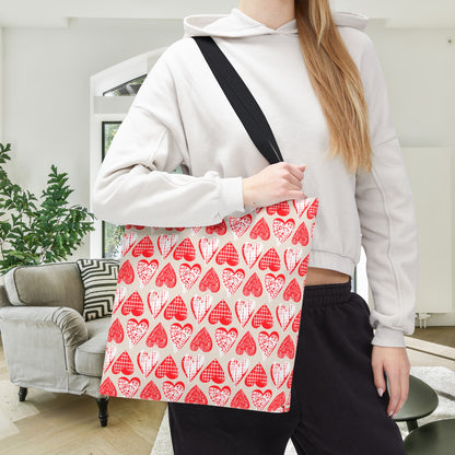 Doodle Hearts Canvas Tote Bag