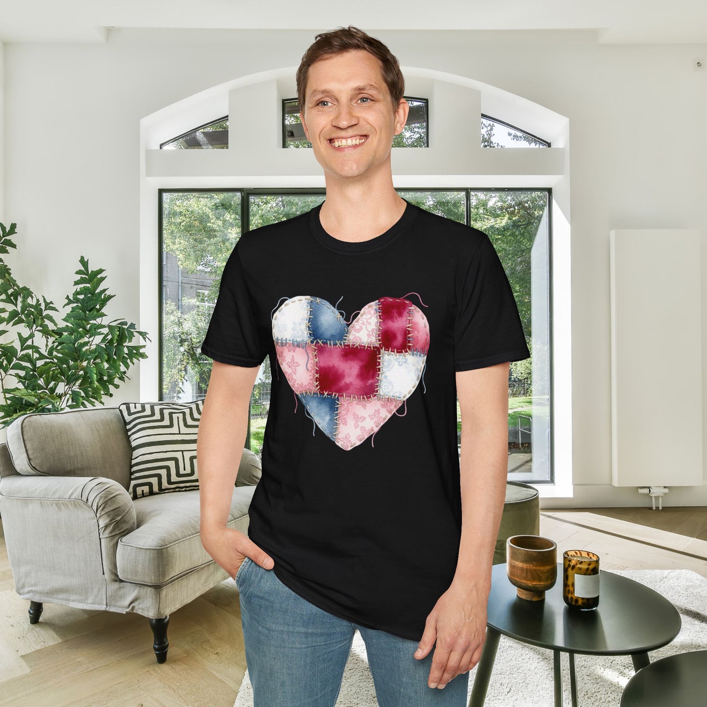 Patchwork Quilt Heart Adult T-shirt