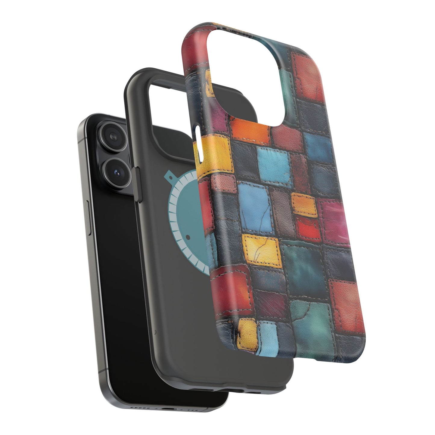 Coloerful Leather Patchwork MagSafe® Compatible Tough Case for iPhone