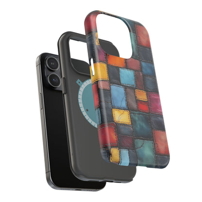 Coloerful Leather Patchwork MagSafe® Compatible Tough Case for iPhone
