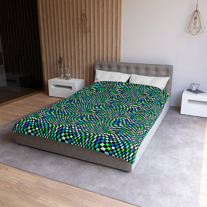 Warped Green Checkered Microfiber Duvet Cover