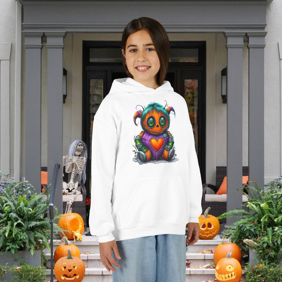 Patchwork Pumpkin Heart Youth Heavy Blend Hoodie