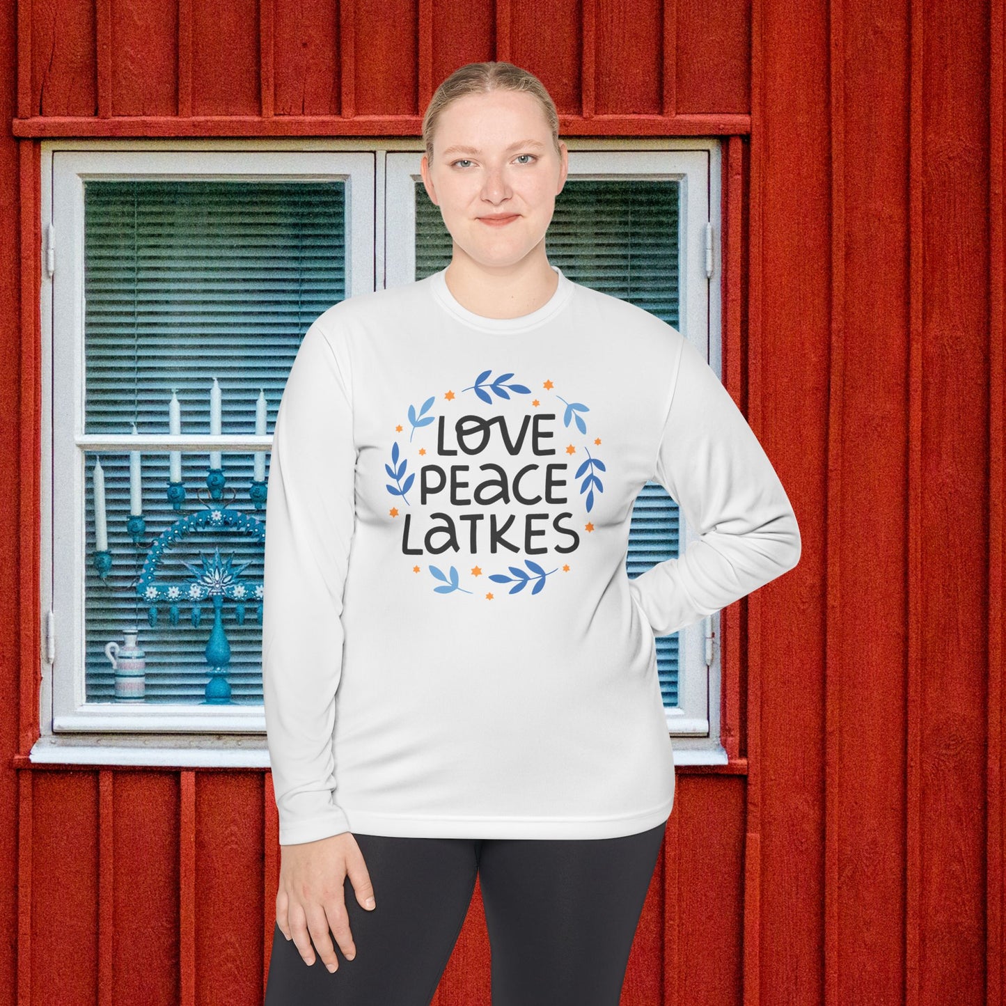 Hanukkah Love Peace Latkes Adult Long Sleeve Tee