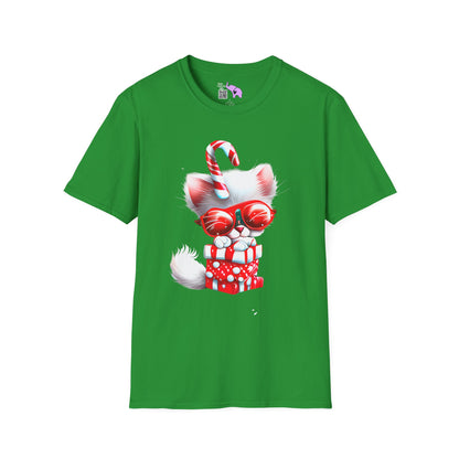 Candy Cane Kitten Adult T-shirt