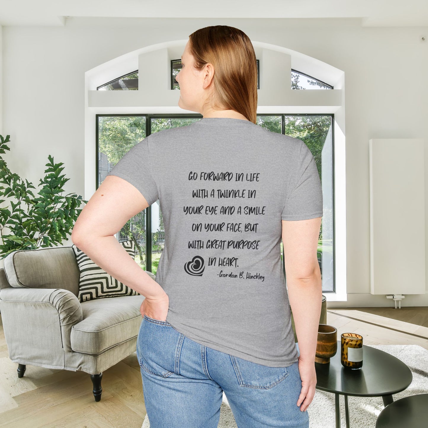 "Go With Purpose In Heart" Hinckley Quote Adult T-shirt
