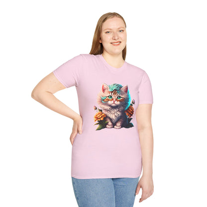 Cute Colorful Kitten in Flowers 3 T-shirt