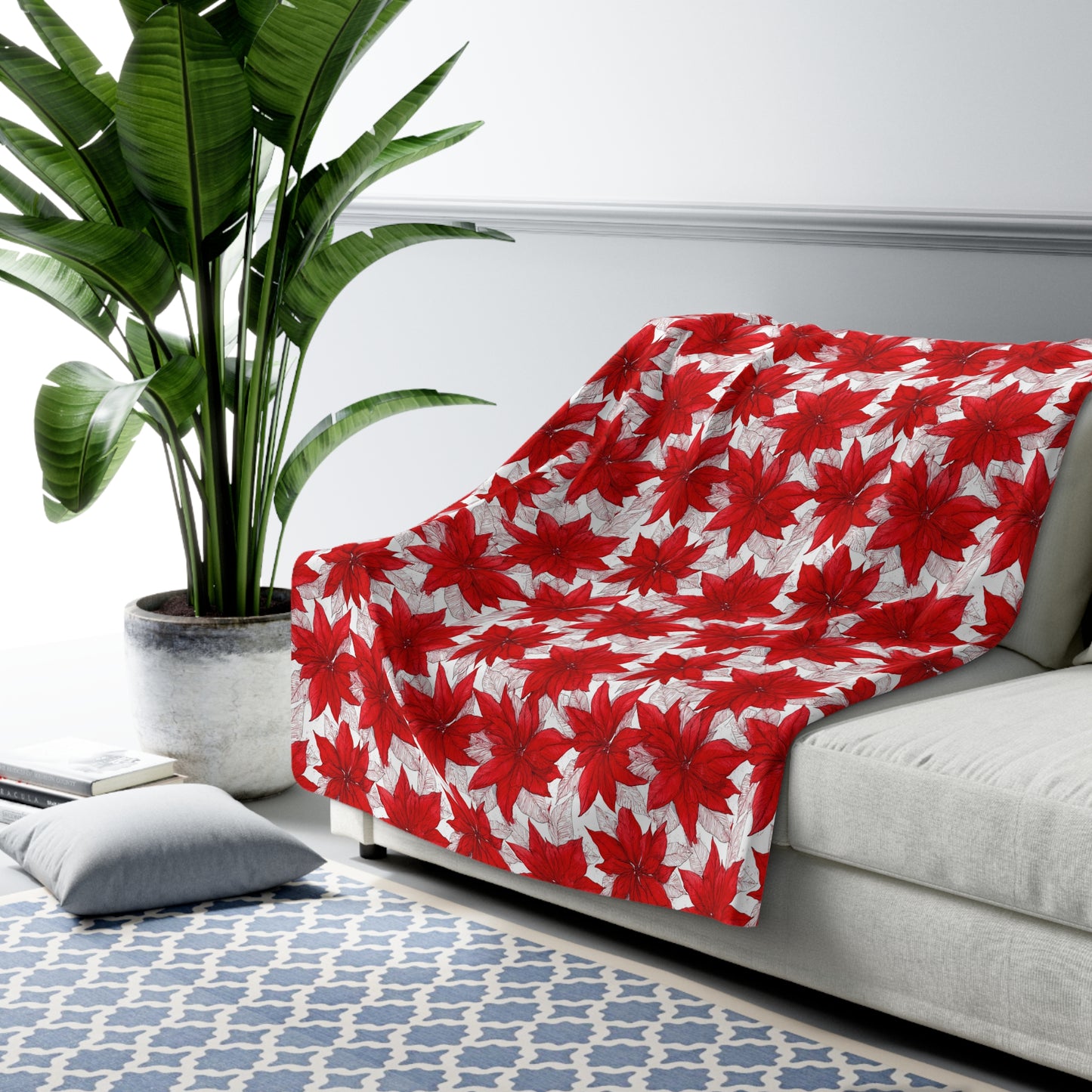 Christmas Blossom Sketch Fleece Blanket