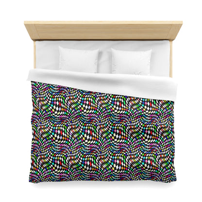 Warped Colorful Checkered Microfiber Duvet Cover