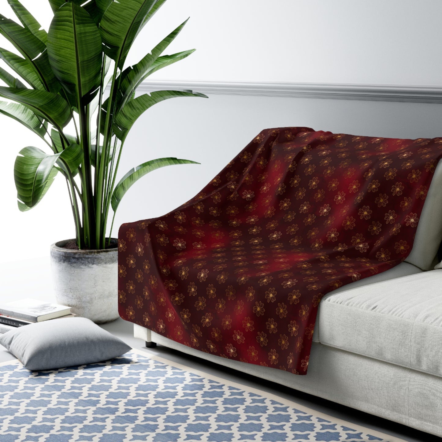 Crimson Gilded Daisies Basic Bedding Set
