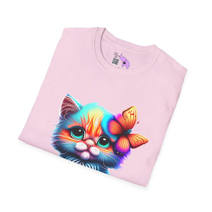 Cute Colorful Kitten w/Butterfly Adult T-shirt