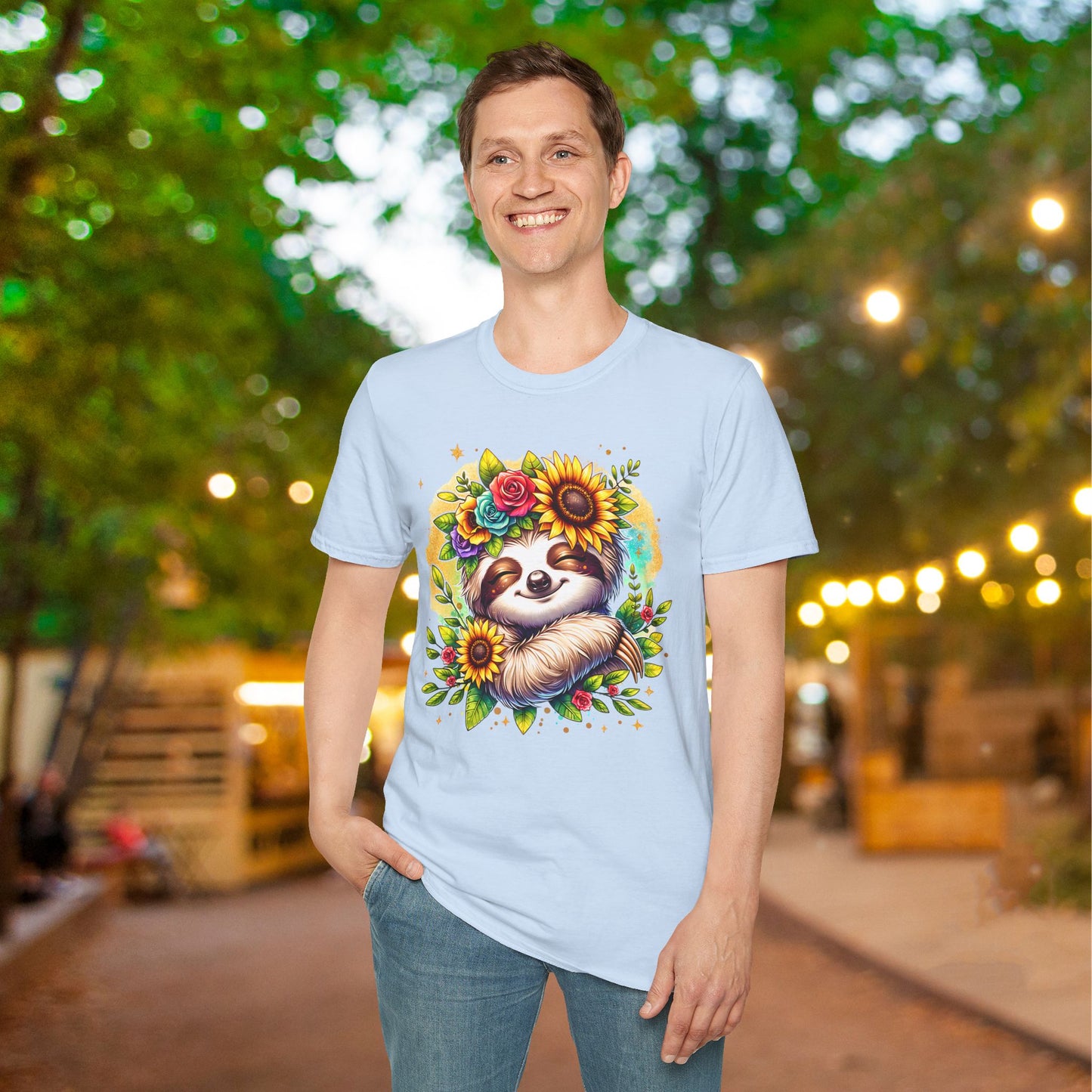 Flowery Sloth Adult T-shirt