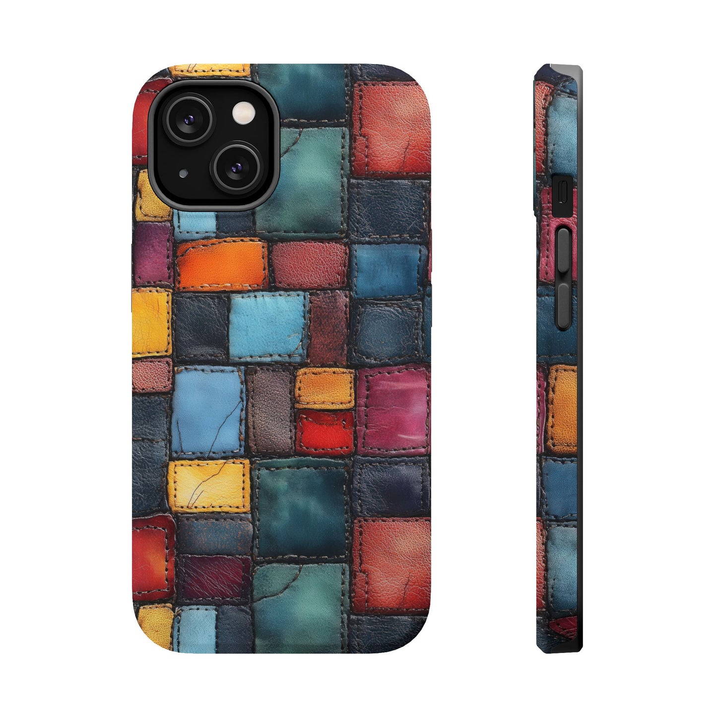 Coloerful Leather Patchwork MagSafe® Compatible Tough Case for iPhone