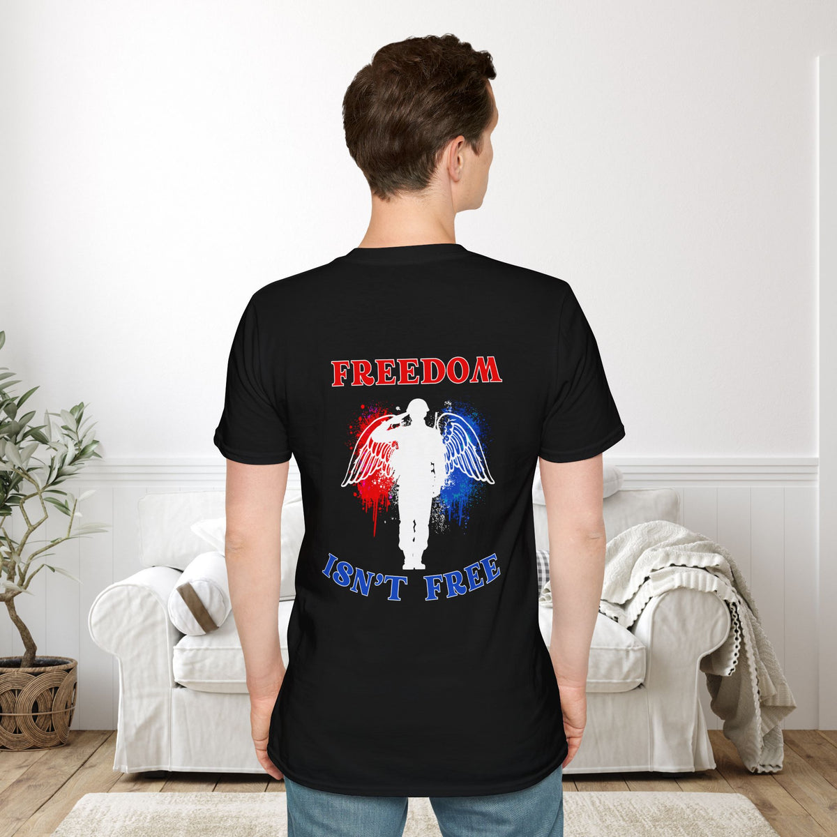 Freedom Isn't Free Saluting Soldier w/Wings Adult T-shirt