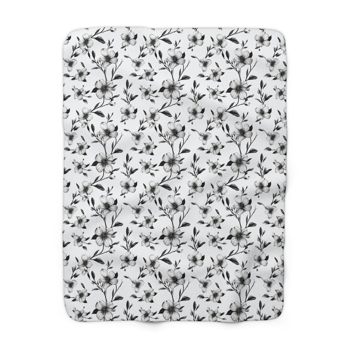 Black & White Five Petal Floral Fleece Blanket