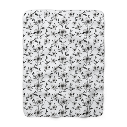 Black & White Five Petal Floral Fleece Blanket