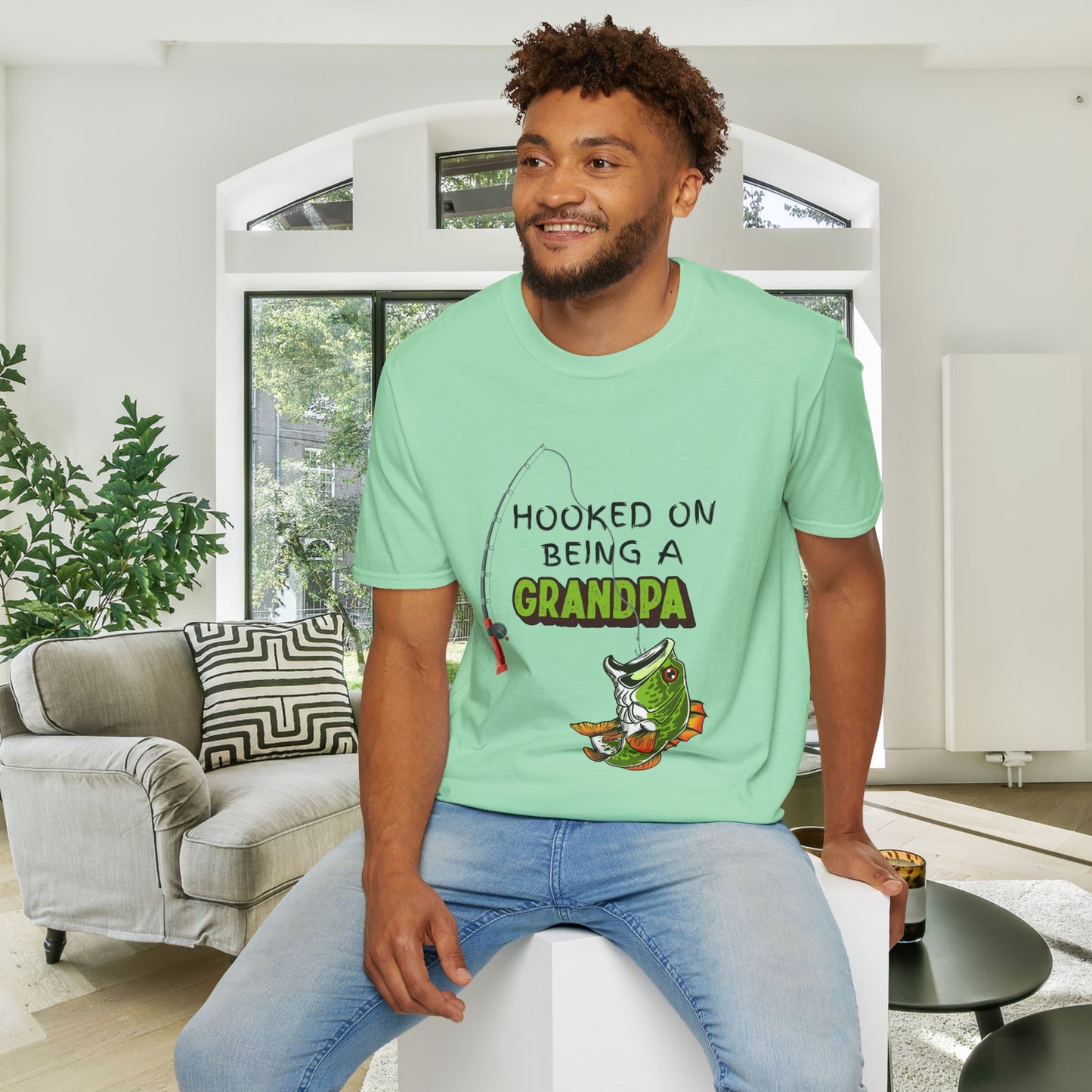 Hooked On Being A Grandpa Adult T-shirt