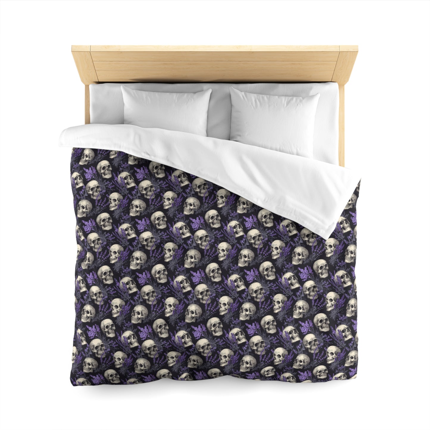 Midnight Lavender Skulls Microfiber Duvet Cover