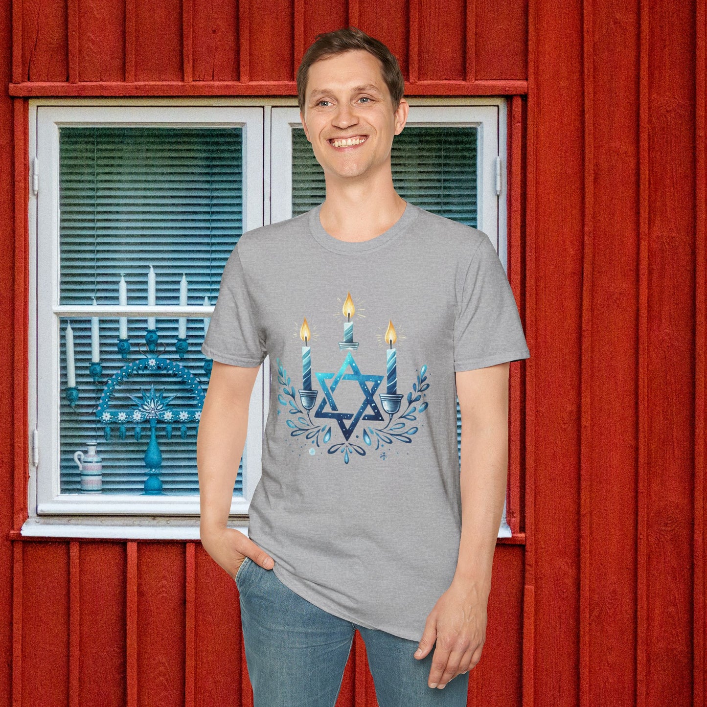 Star & Flame Hanukkah Adult T-shirt