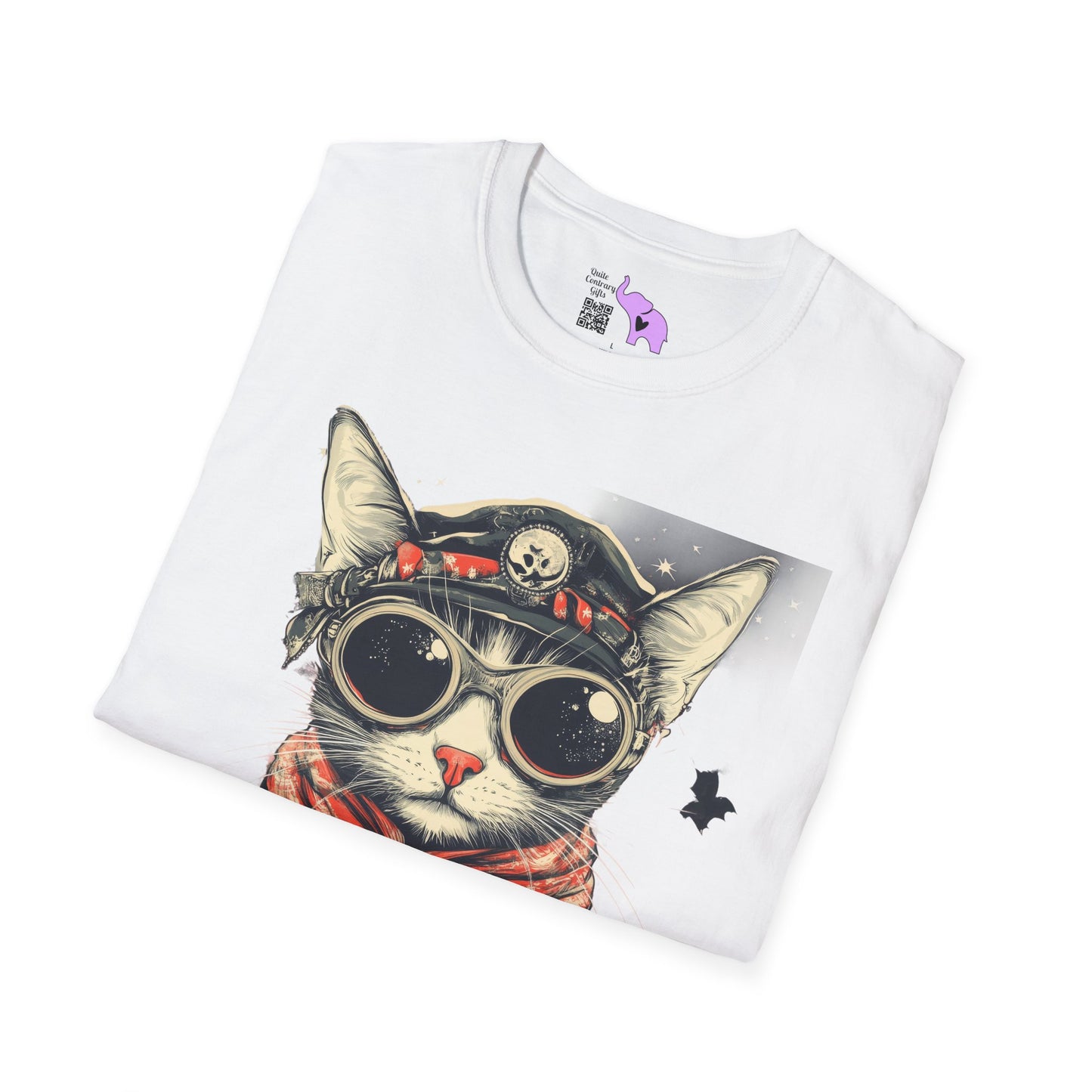 Creepy Aviator Cat Adult T-shirt