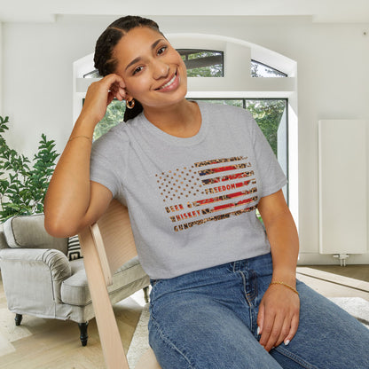 Freedom, Beer & Whiskey, Guns American Flag Adult T-shirt