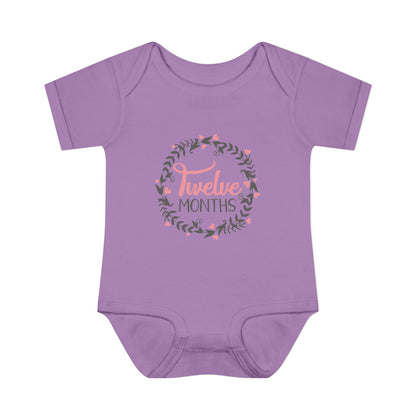 Pink Milestone Wreath Onesie-Twelve Months