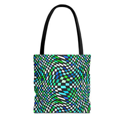 Warped Green Checkered Canvas Tote Bag