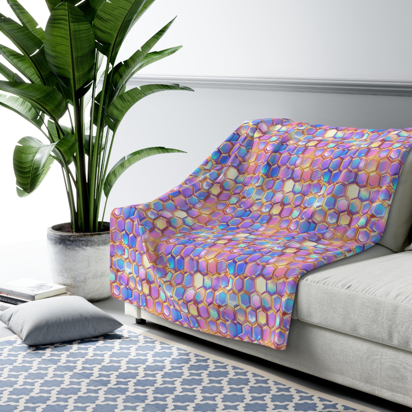 Aurora Hexagons Sherpa Fleece Blanket
