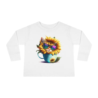 Cool Sunflower Kitten 1 Toddler Long Sleeve Tee
