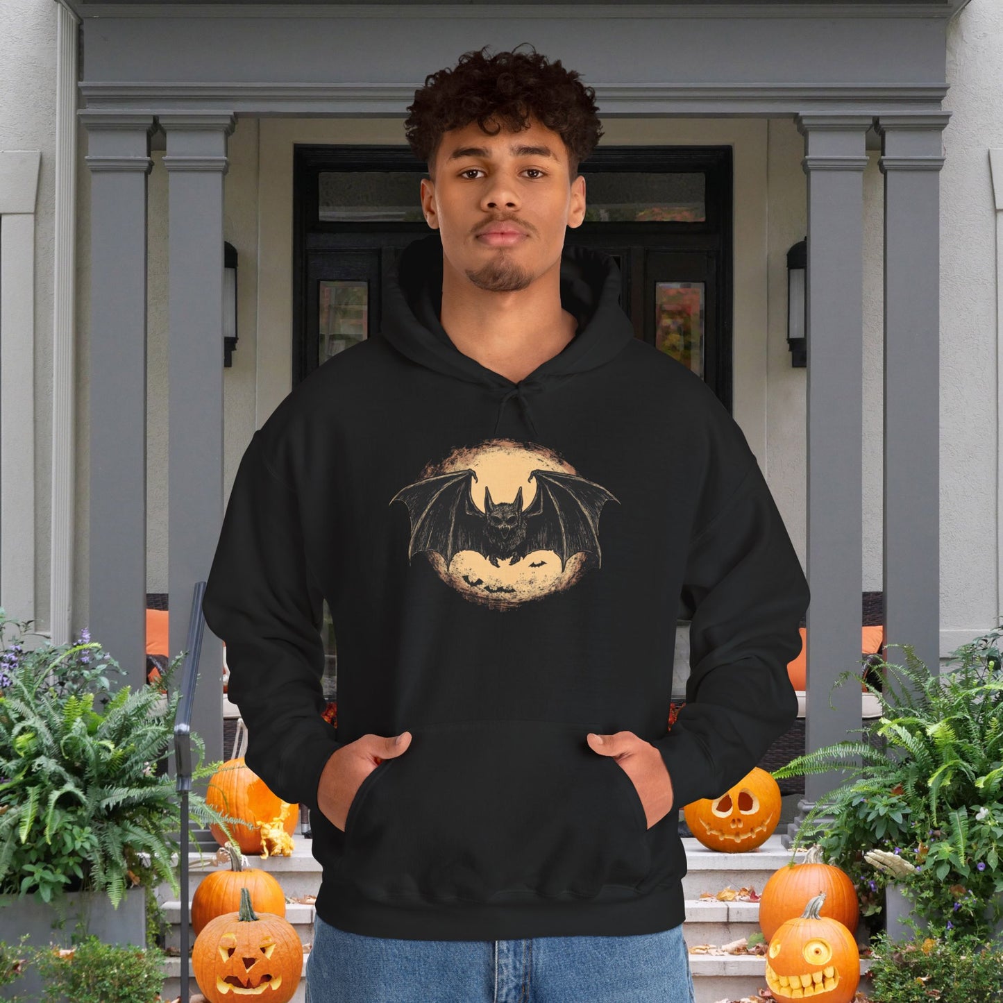 Bat Over Moon Heavy Blend™ Hooded Sweatshirt