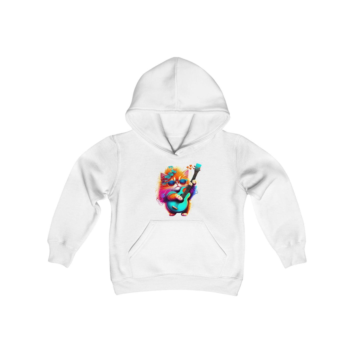 Colorful Guitar Kitten Youth Hoodie