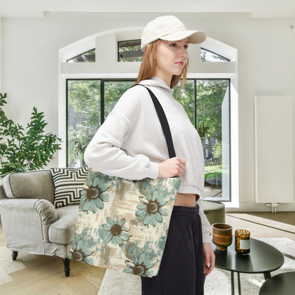 Rustic Teal Daisy Canvas Tote Bag