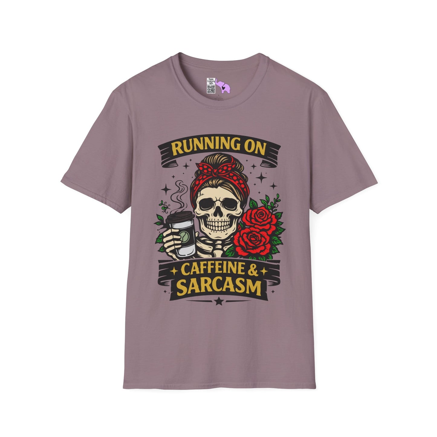 Running on Caffeine and Sarcasm (Roses) Adult T-shirt
