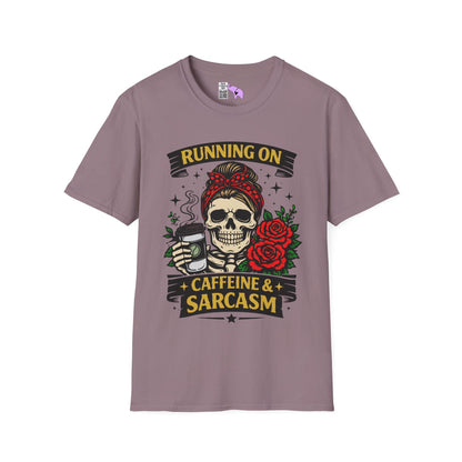 Running on Caffeine and Sarcasm (Roses) Adult T-shirt