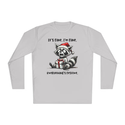 It's Fine I'm Fine Everything's Festive (Racoon) Adult Long Sleeve Tee