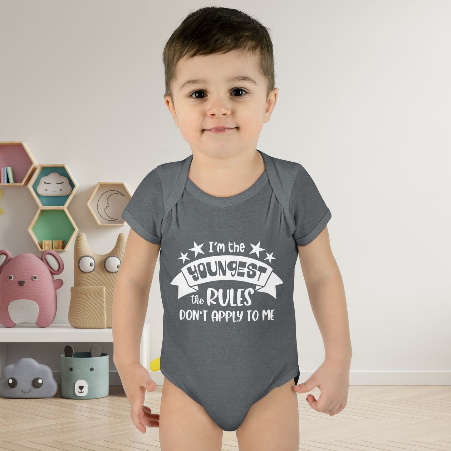 I'm The Youngest The Rules Don't Apply To Me Infant Baby Rib Bodysuit