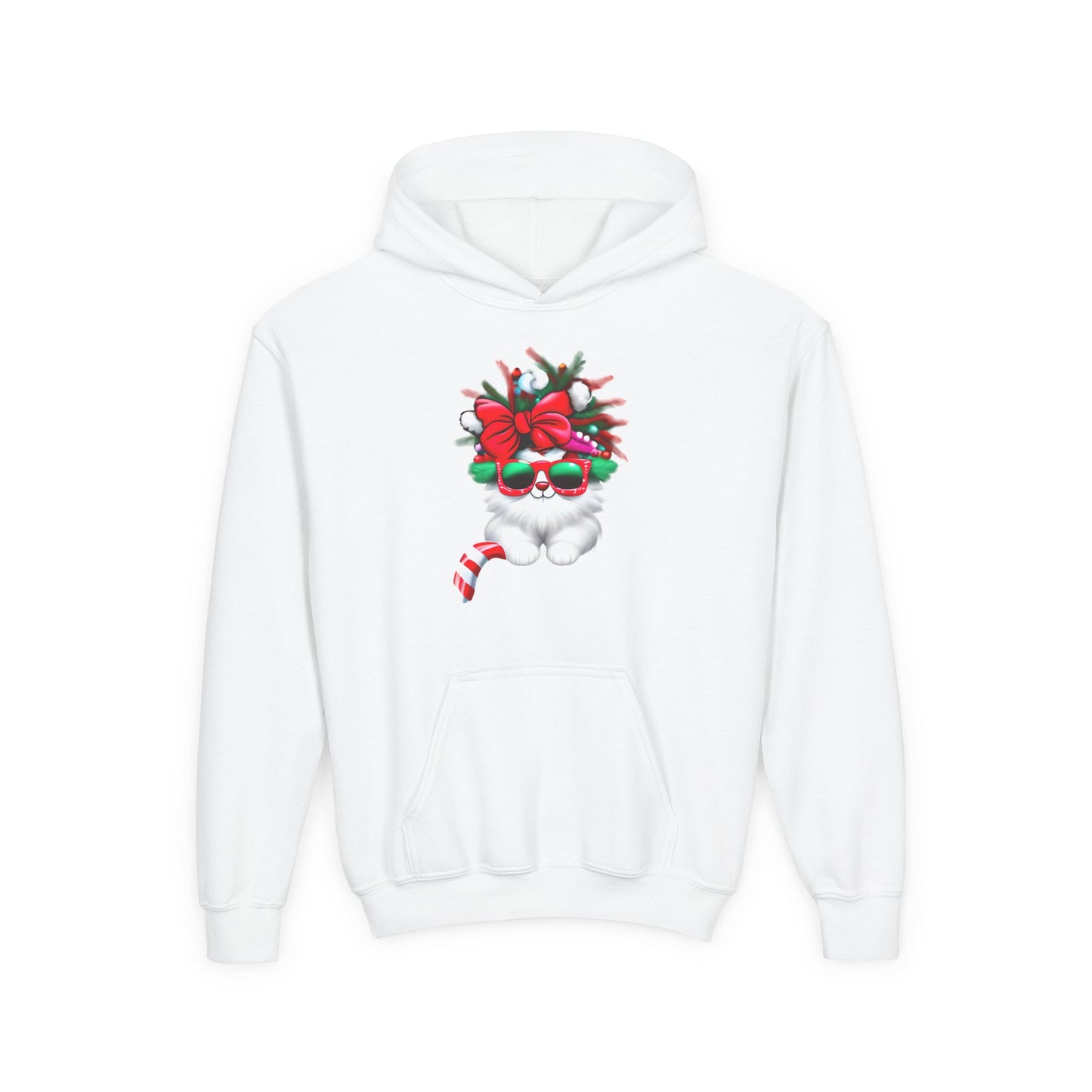 White Candy Cane Kitten Youth Hoodie
