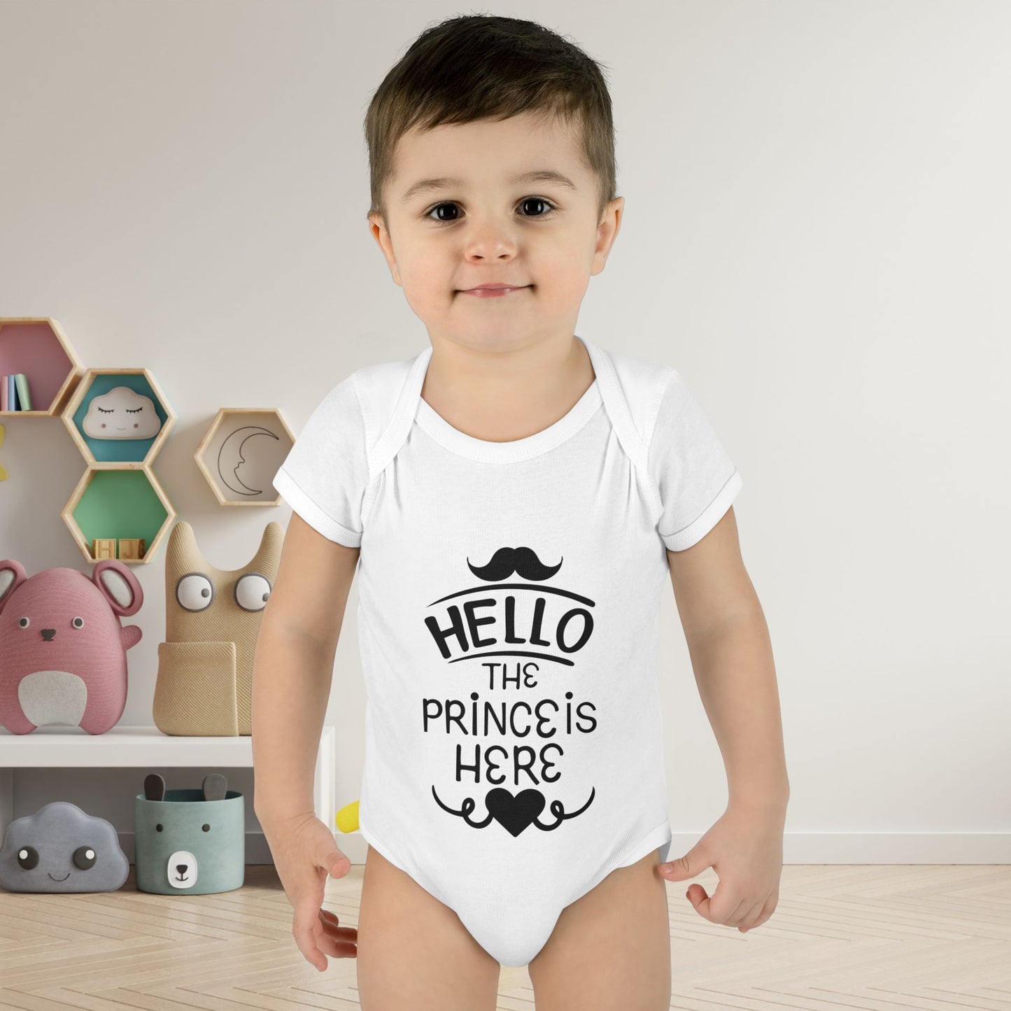 Hello The Prince Is Here Infant Baby Rib Bodysuit