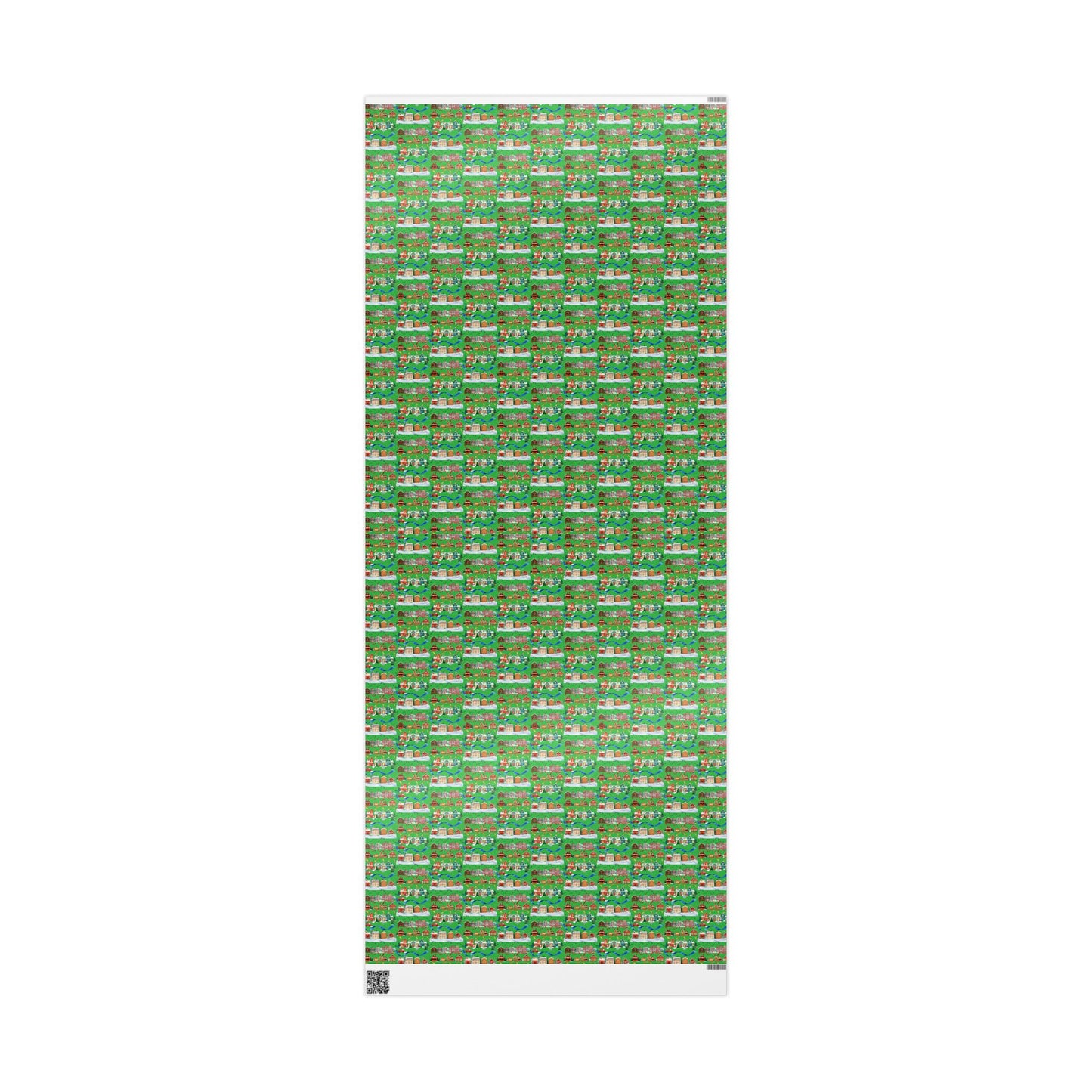 Colorful Christmas Village Green Wrapping Paper
