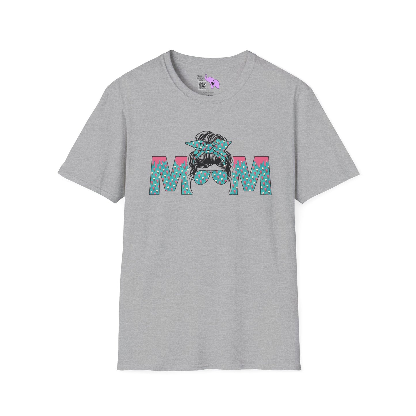 Mom (Teal/Pink Cheetah Print) Adult T-shirt