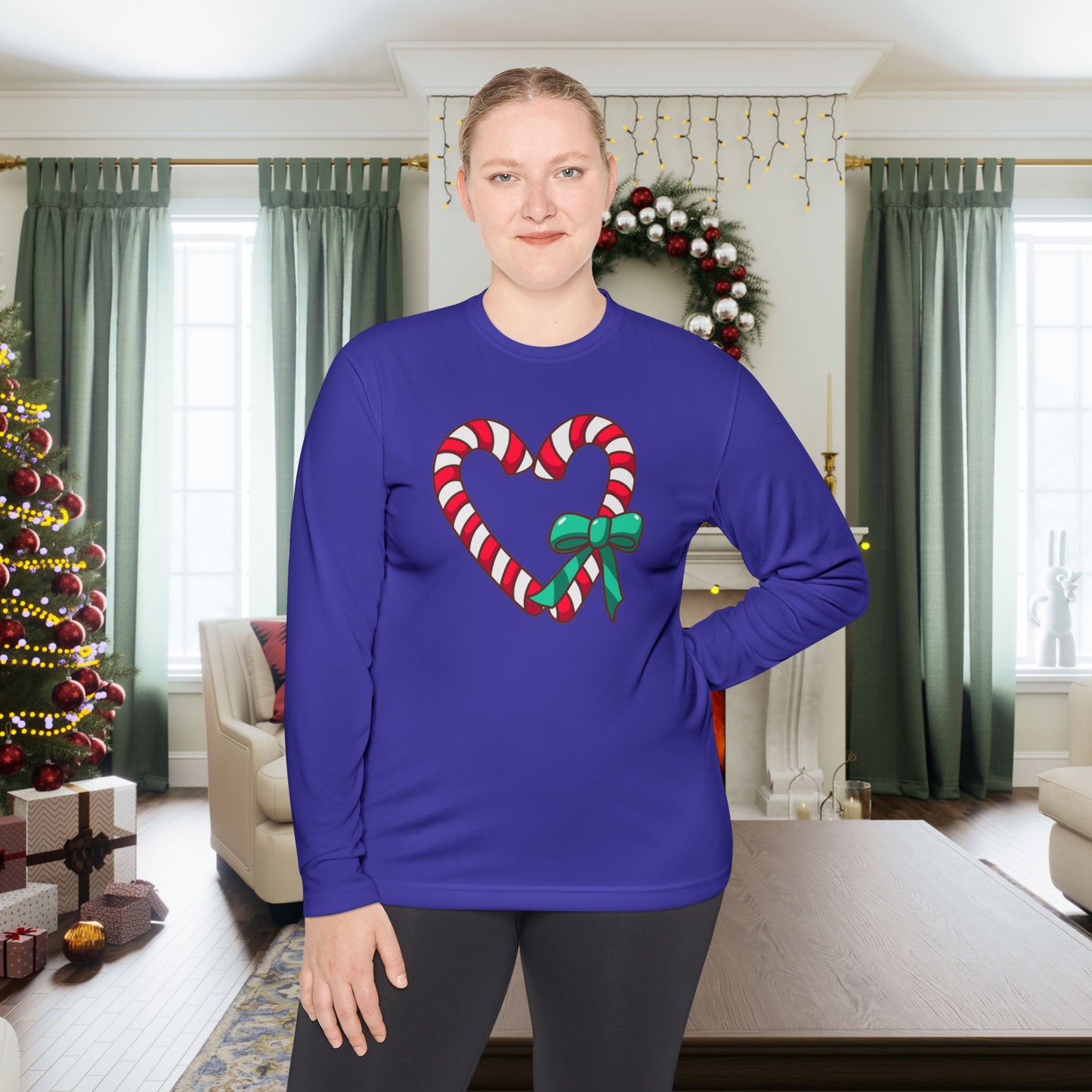 Candy Cane Heart Adult Long Sleeve Tee